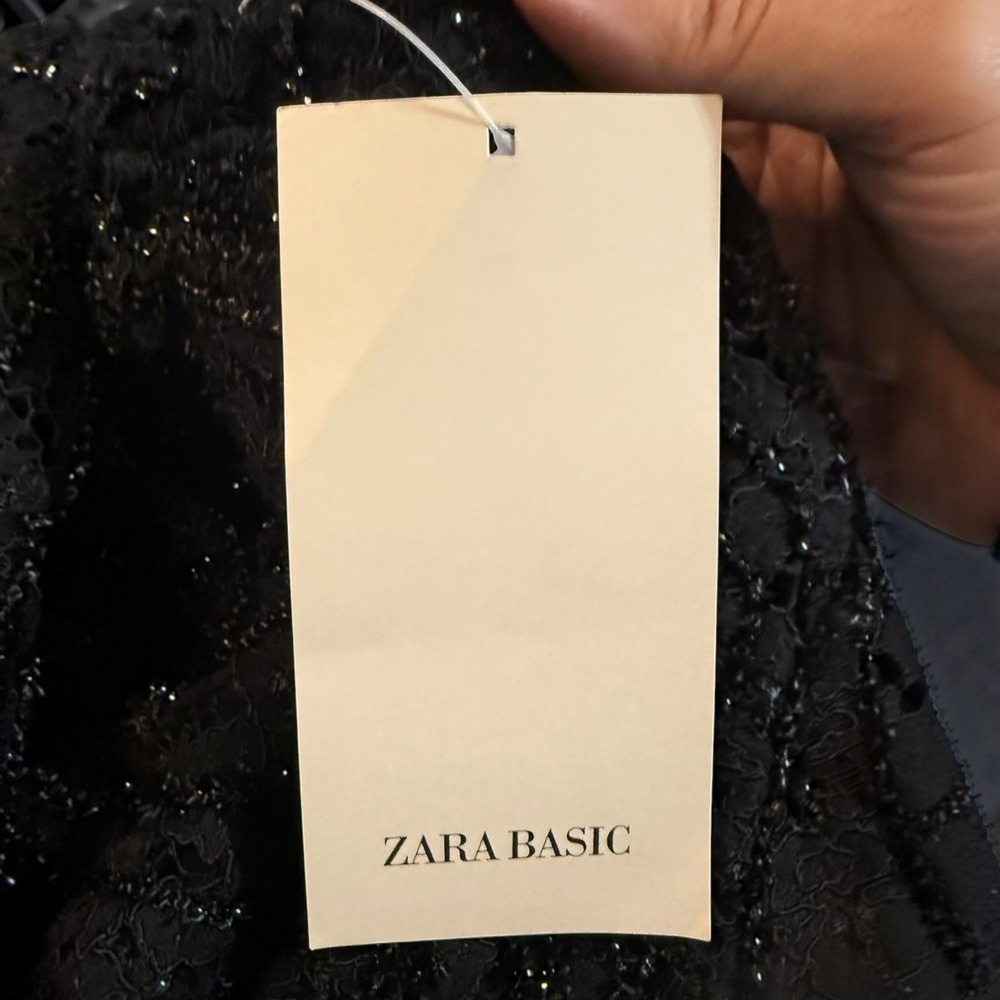 Zara Basic Womens Black Lace Metallic Open Front Bell Sleeve Jacket 8741/222 XS - Picture 7 of 7